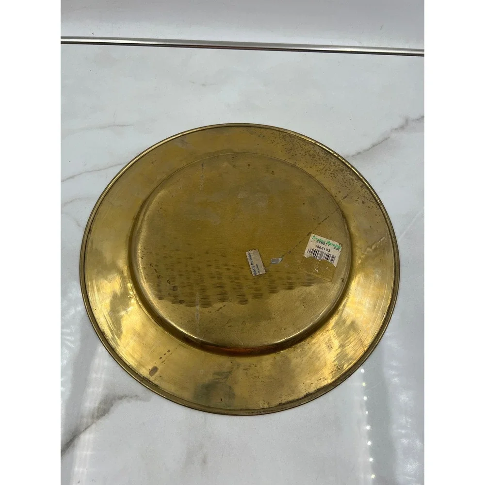 Vintage Solid Brass Charger Plate 12 Inch Made in India Decorative Tray Patina